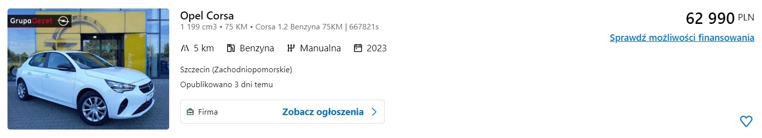 Opel Corsa z placu na sprzedaż