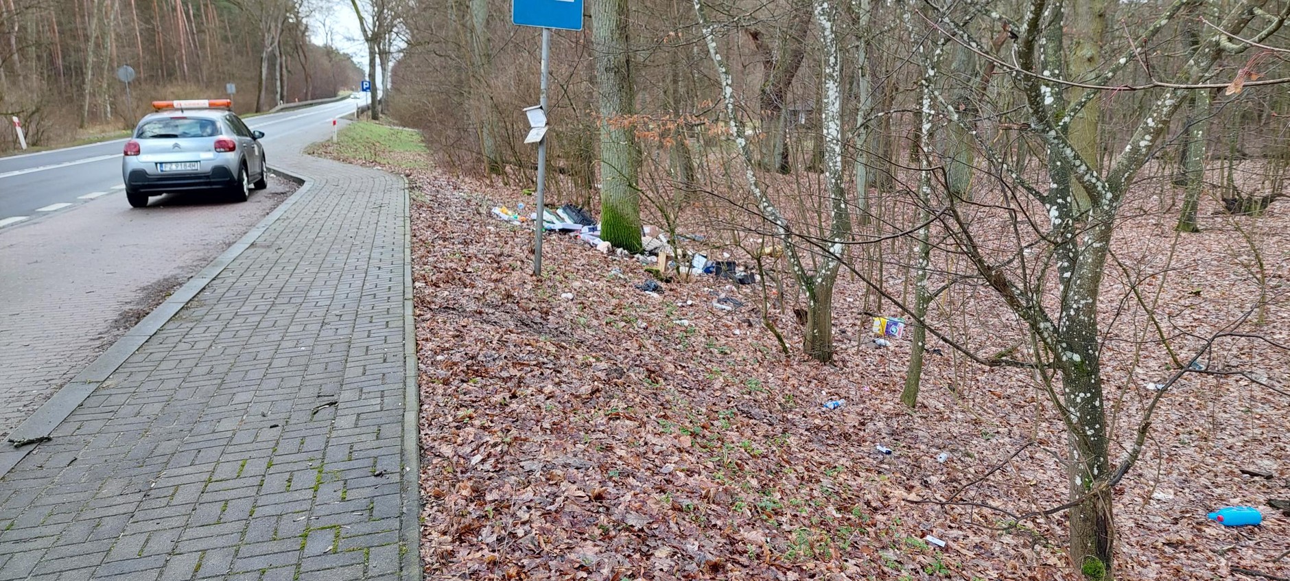 Śmieci wyrzucone przy drodze krajowej - woj lubuskie