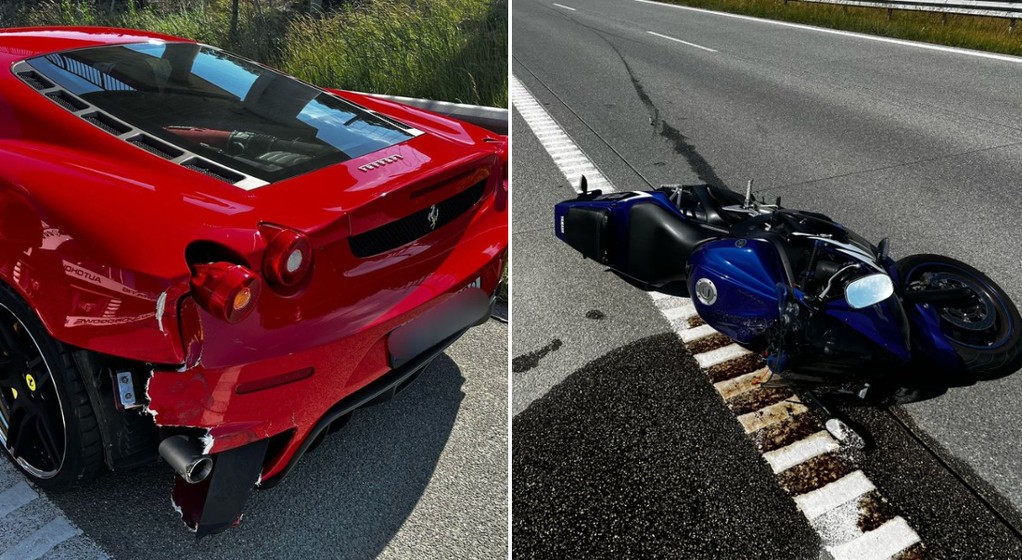 Motocyklista najechał na Ferrari