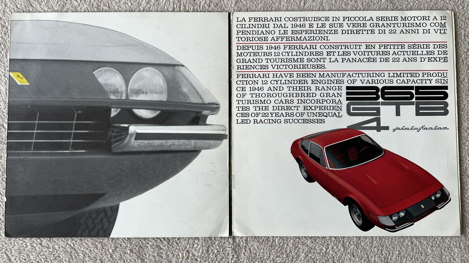 Prospekt Ferrari 365 GTB4 (tzw. Daytona)