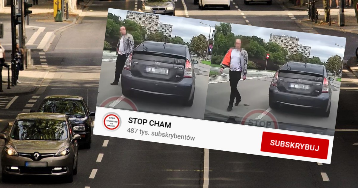 Agresor zaczął iść w stronę kierowcy (fot. screen z wideo YouTube/STOP CHAM)