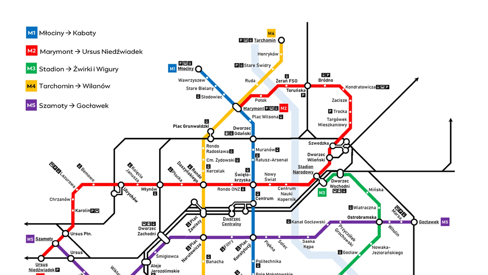 Masterplan pięć linii metra do 2050 roku graf UM Warszawa