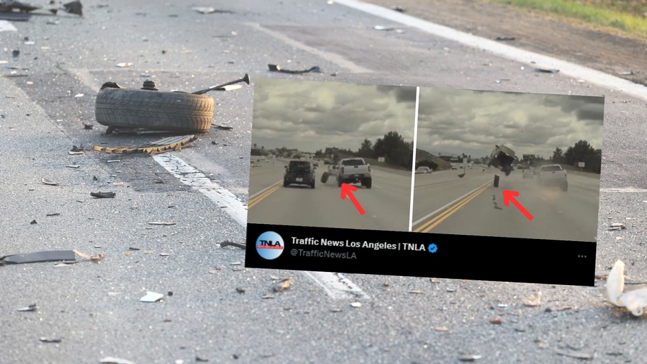 Samochód poszybował w górę (fot. screen z twitter.com/TrafficNewsLA)
