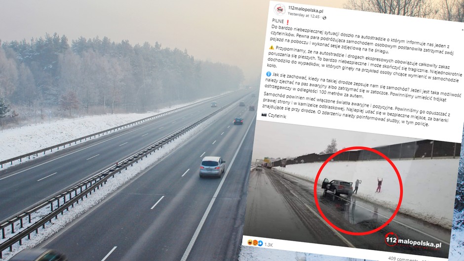 Para postanowiła wykonać sesję zdjęciową na autostradzie (facebook.com/112malopolska)