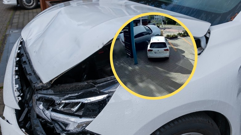 Samochód wzbił się w powietrze. Następnie uderzył w słup (fot. screen: instagram.com/shrimphouse_poland)