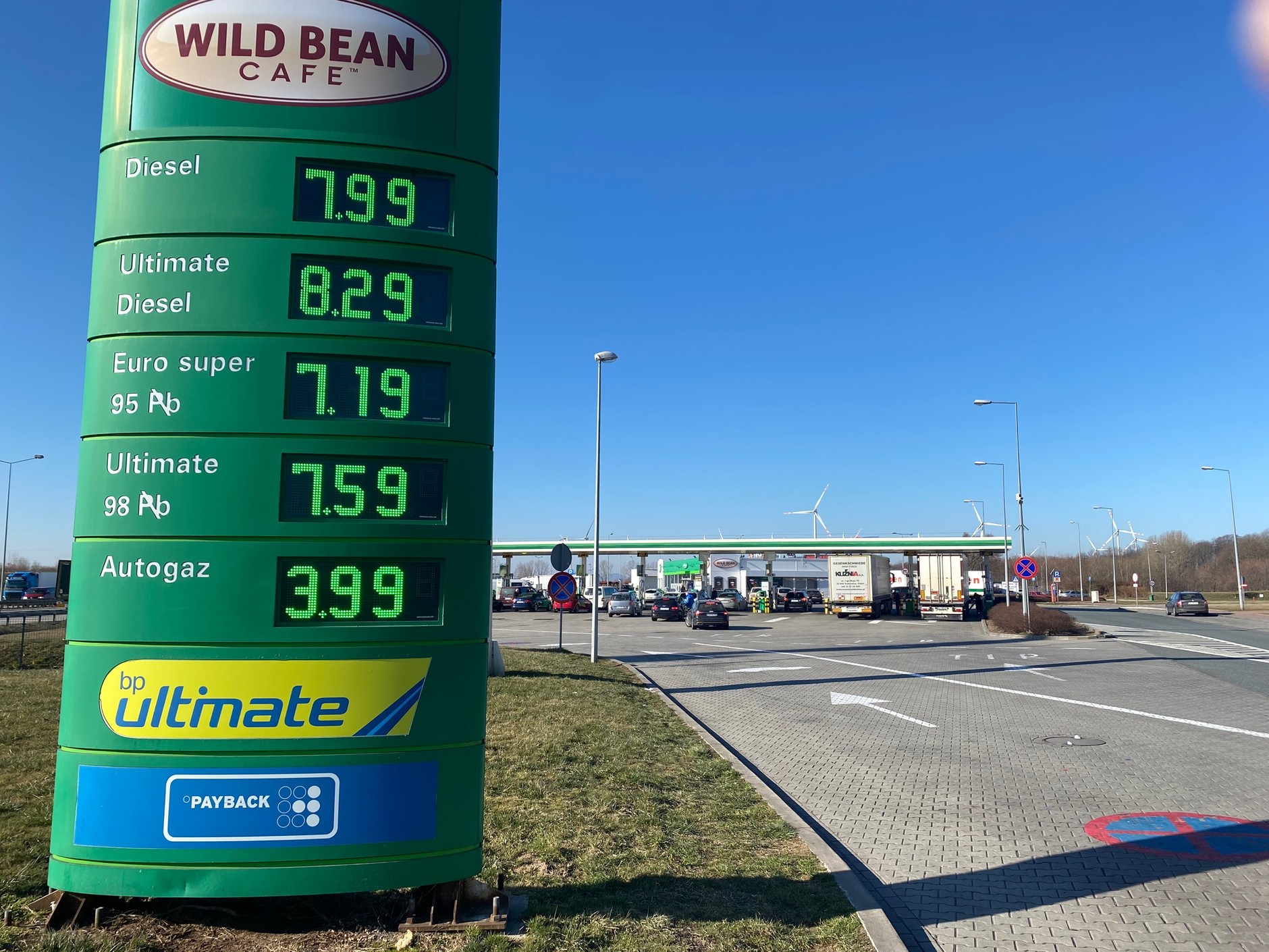 ceny paliw przy autostradzie, 11-03-2022, BP