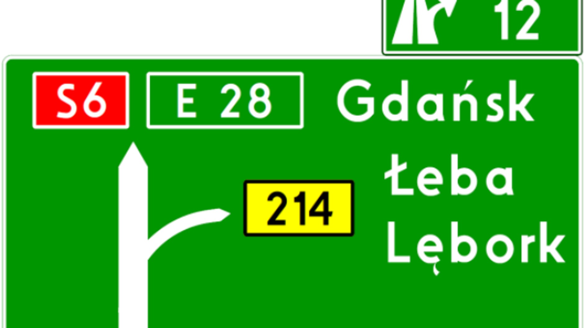 Tablica E-1c ze znakiem E-20a na drodze ekspresowej przed węzłem z drogą wojewódzką