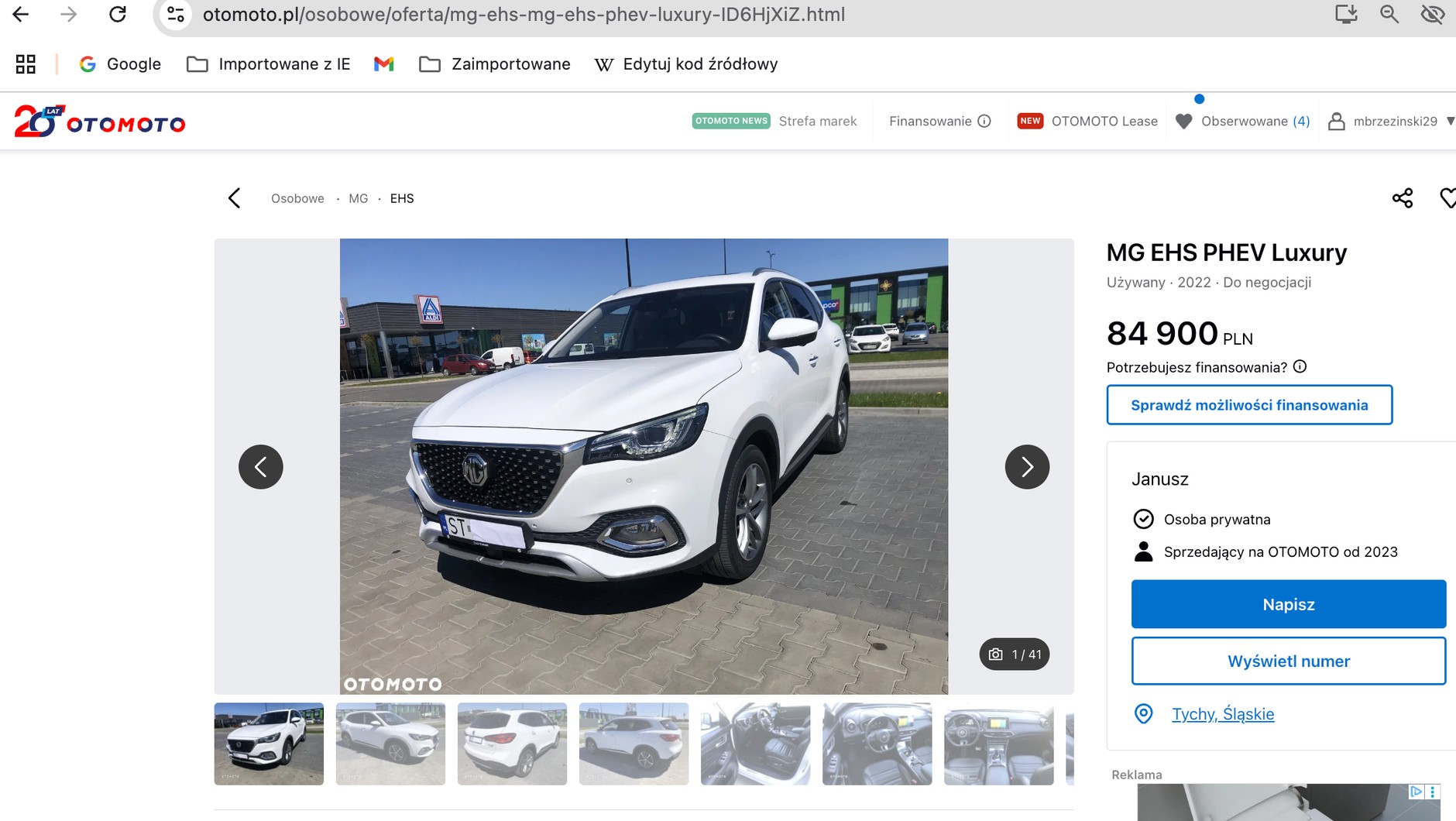 MG HS PHEV z 2022 roku w ogłoszeniu