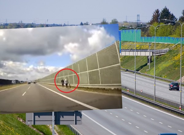 Rozpędzone auto prawie wjechało w ludzi na autostradzie [WIDEO]