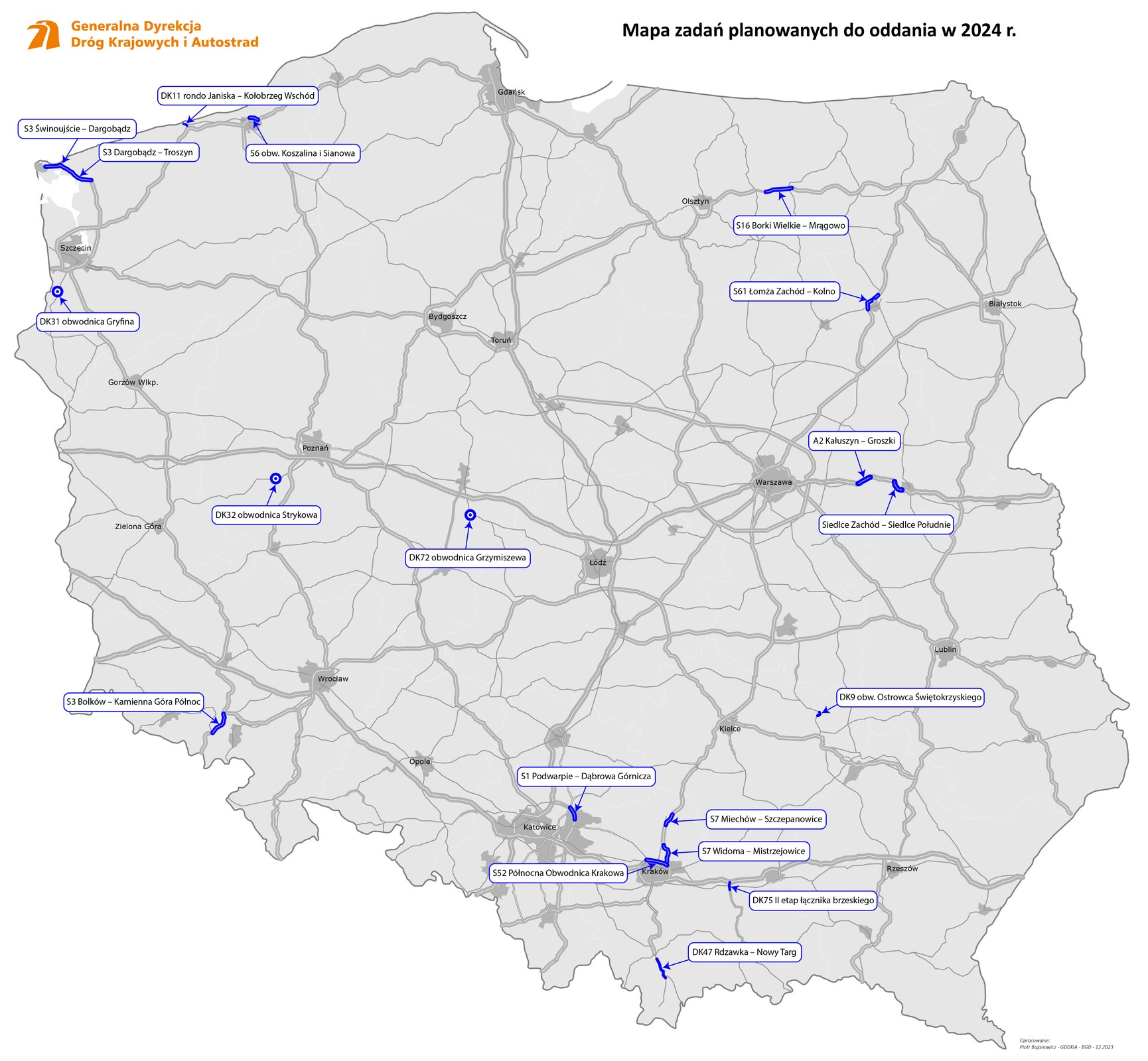 Odcinki dróg planowanych do oddania w 2024 r.
