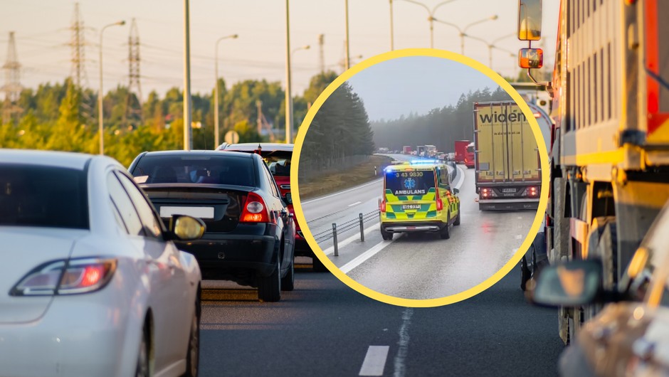 Polak pokazał nagranie ze Szwecji. Karetka stała w korku (fot. screen: facebook.com/@/Seba-Polski-kierowca-w-Szwecji)