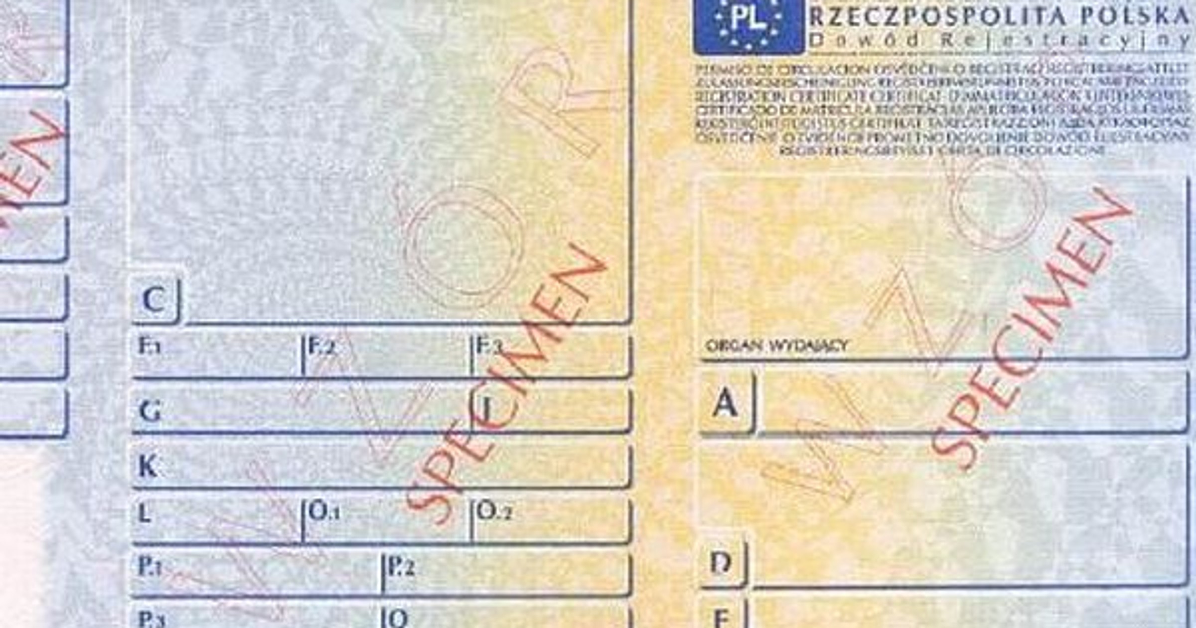 Dowód rejestracyjny - wzór