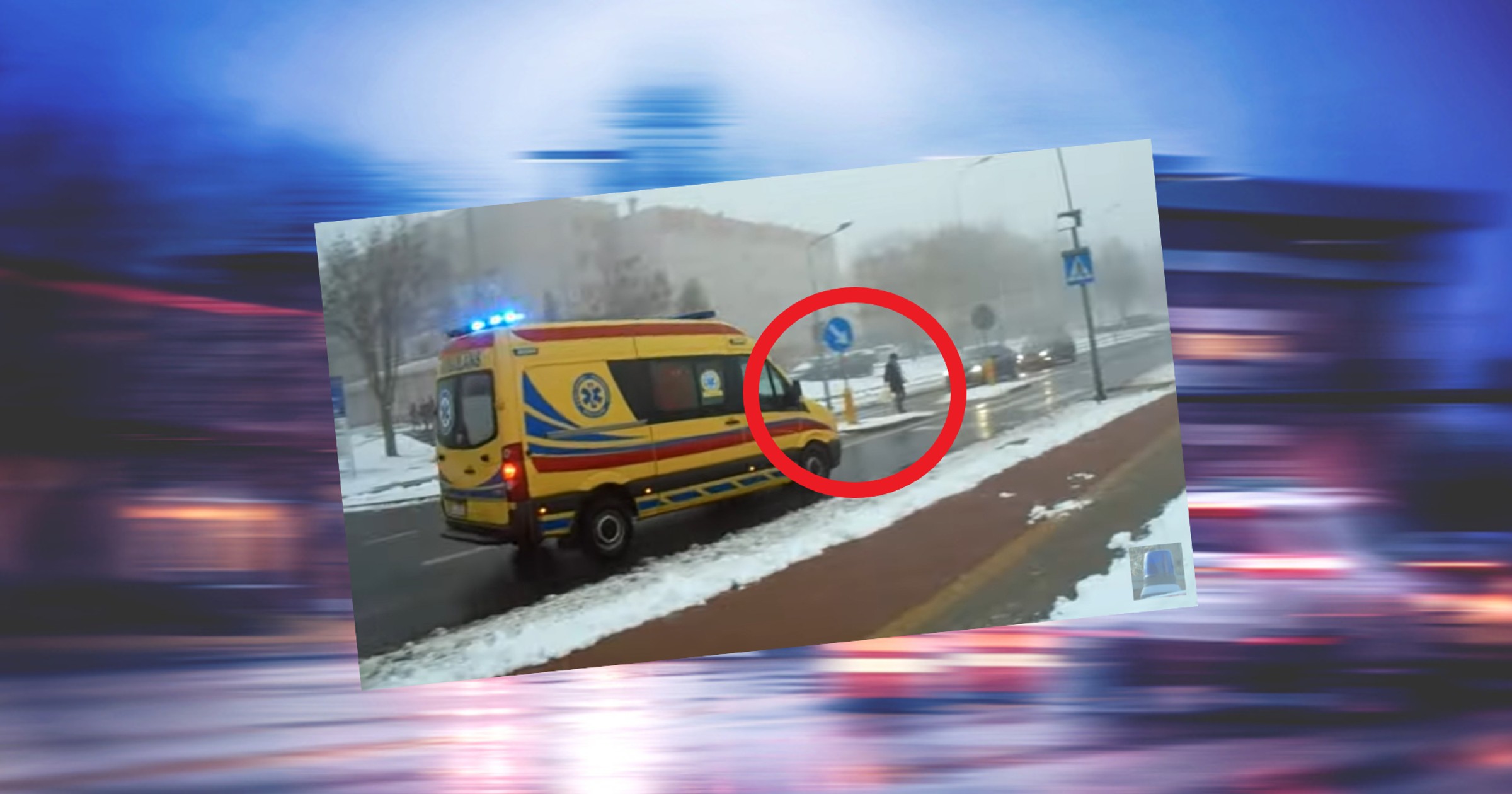 Karetka zatrzymała się przed pieszym (fot. screen: Youtube/podlaskie112)