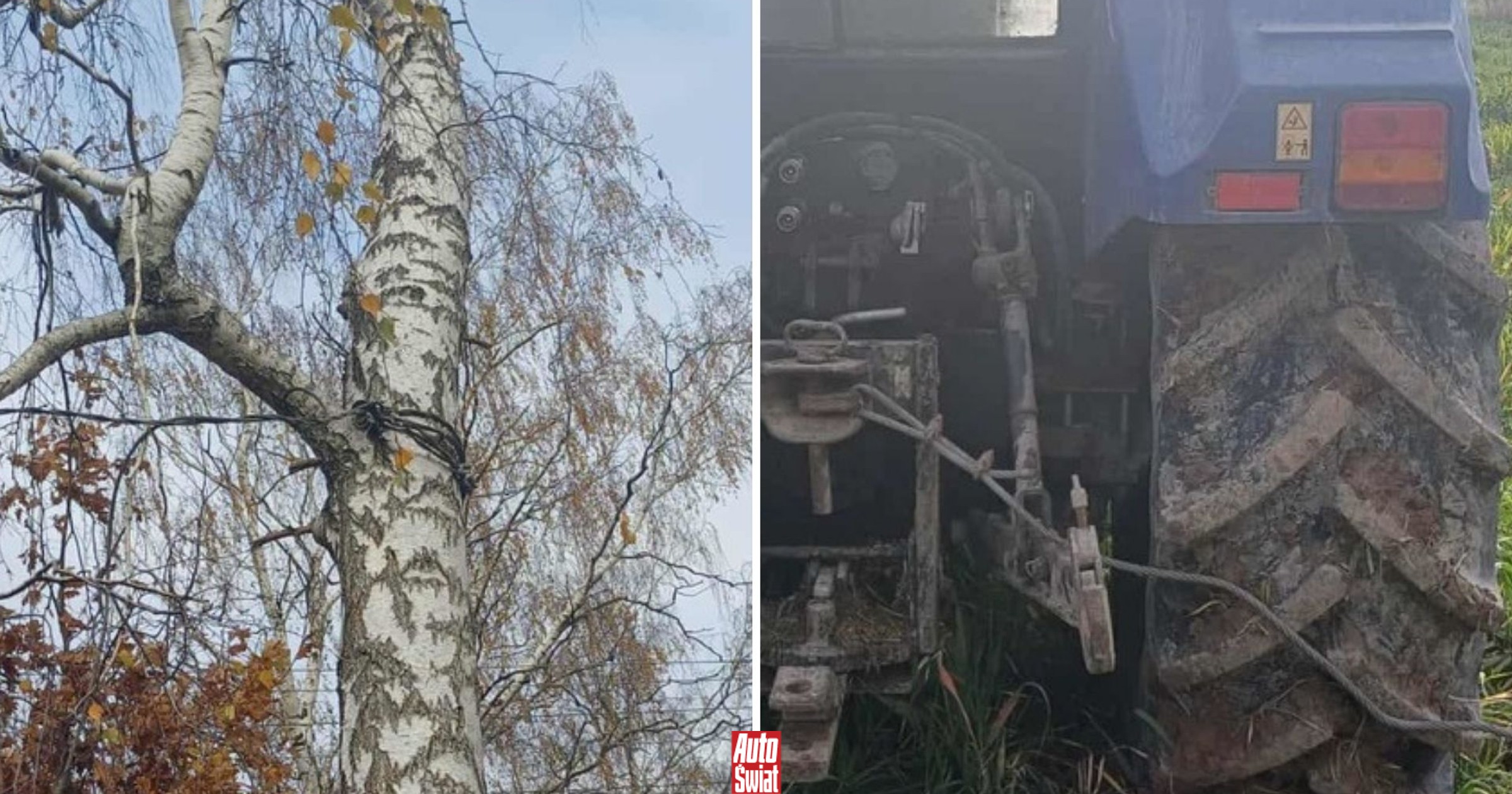 Rozpięli stalową linkę w poprzek drogi. Wjechało w nią auto