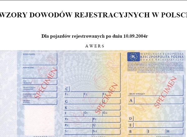 Wzory dowodów rejestracyjnych