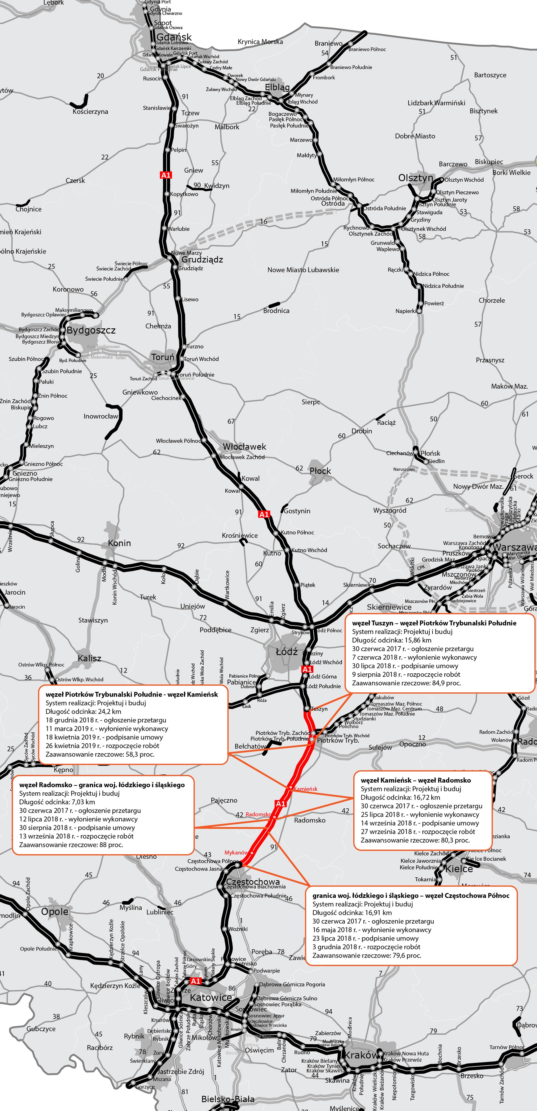 Autostrada A1 - odcinki w budowie