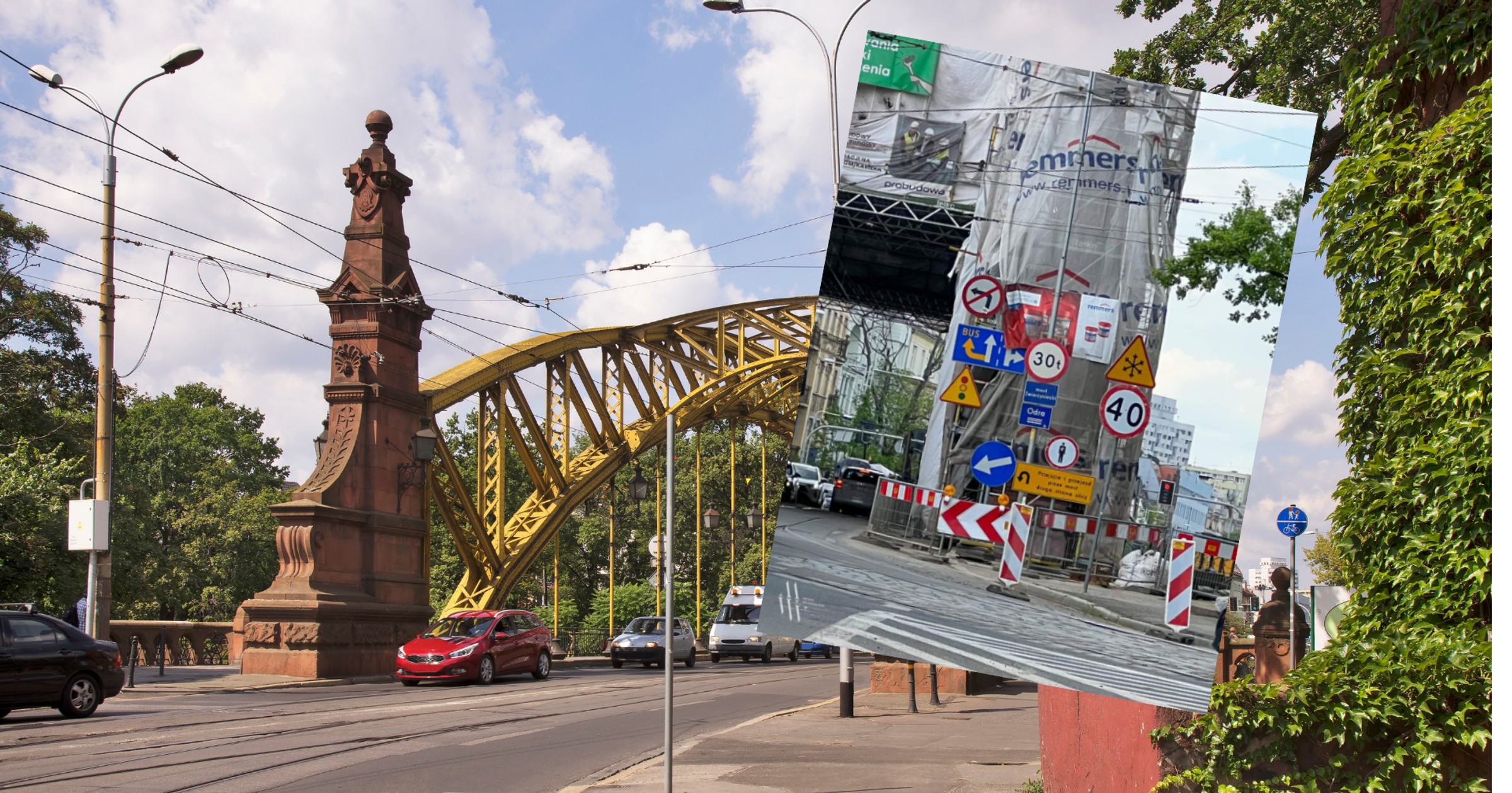Konstrukcja ze znaków drogowych przy wrocławskim moście Zwierzynieckim (fot. TOrynski/Twitter)