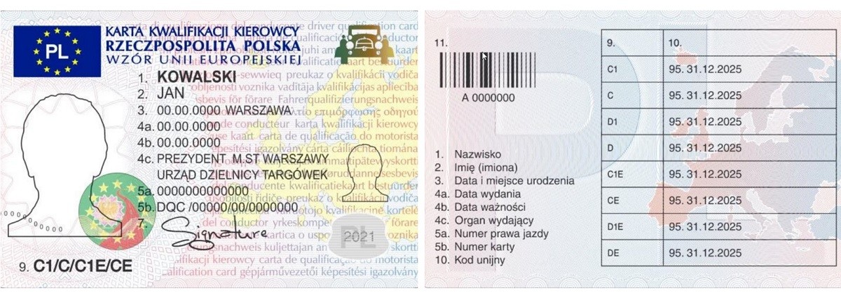 Wzór karty kwalifikacji kierowcy