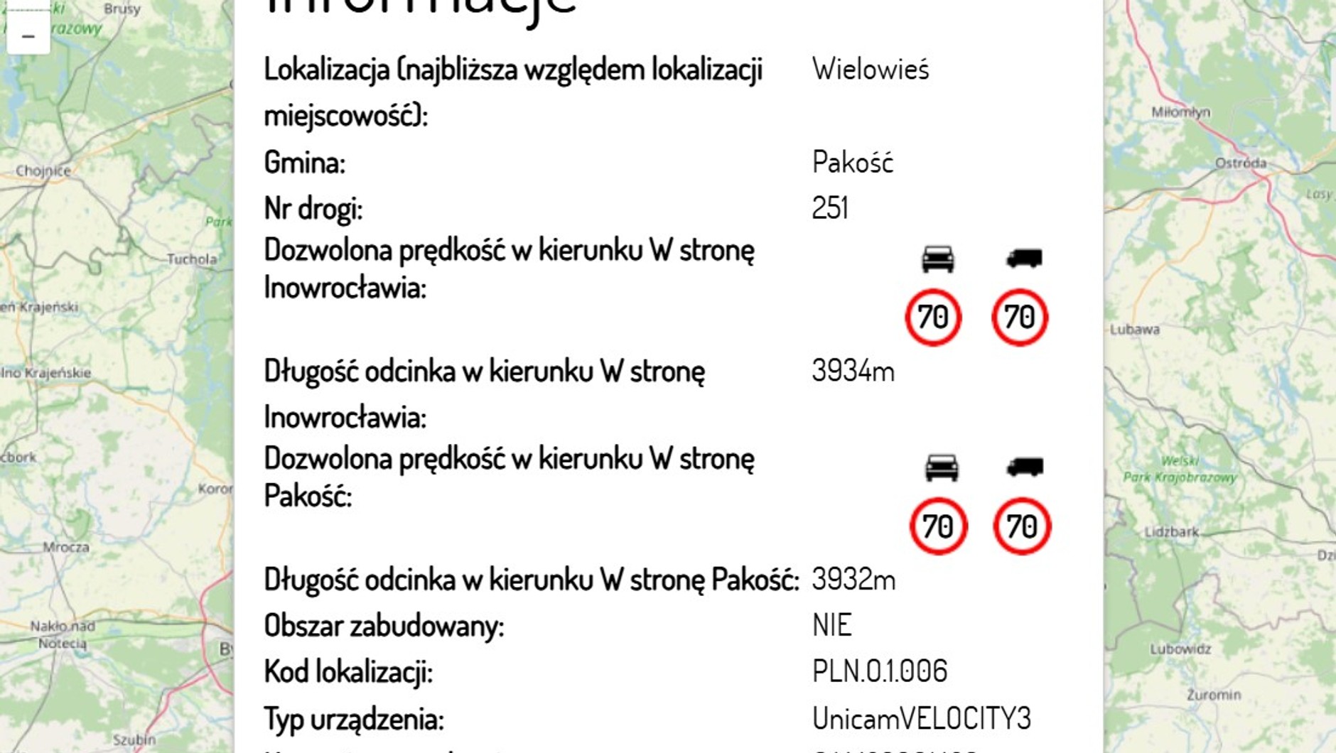 Odcinkowy pomiar prędkości na DW251 (Wielowieś – Cieślin)