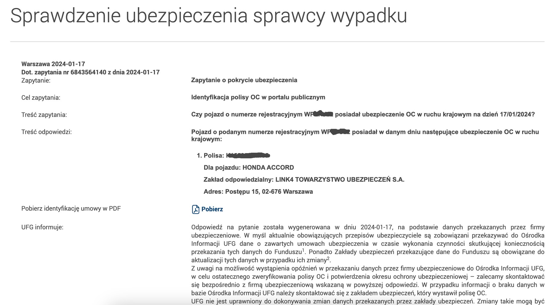 Sprawdzenie ważności OC pojazdu