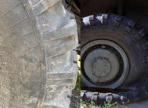 Stare opony "Made in USSR". Na takich jeździ wojskowy rosyjski sprzęt w Ukrainie