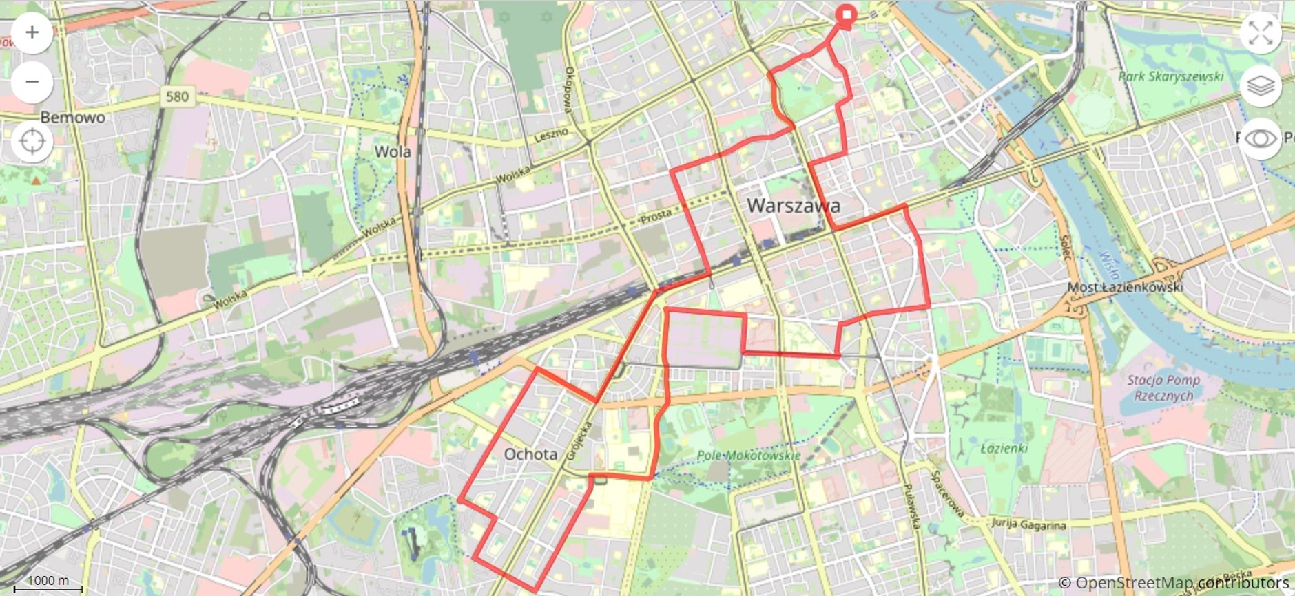 Trasa przejazdu Warszawskiej Masy Krytycznej