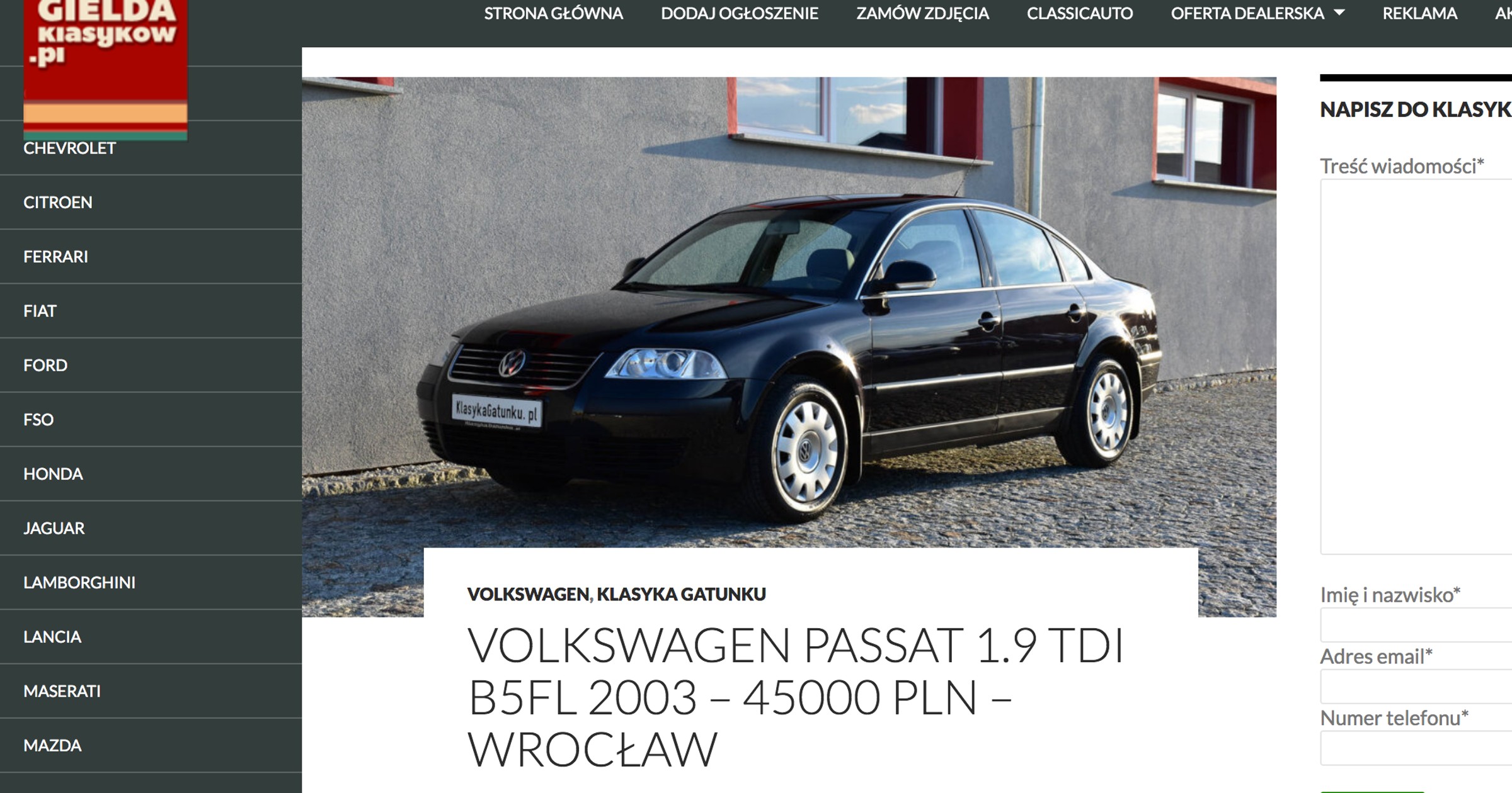 Na sprzedaż VW Passat 1.9 TDI za 45 000 zł