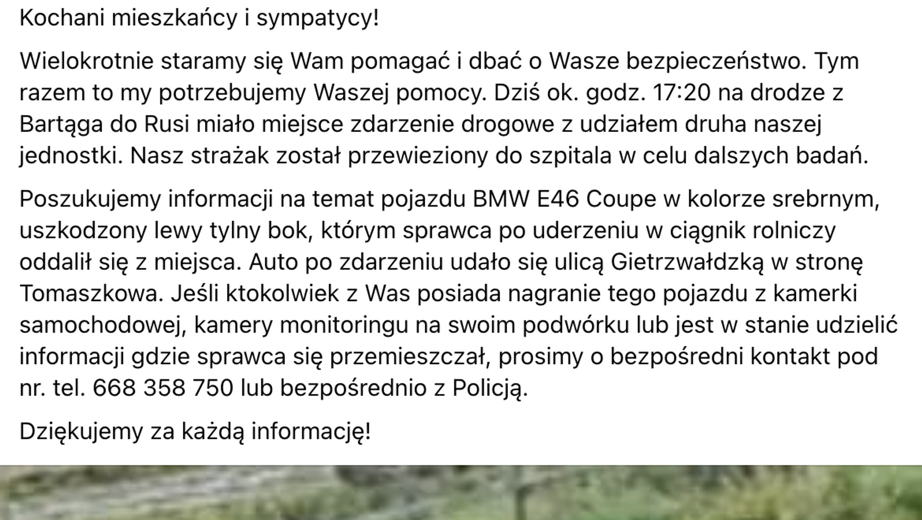 Na Facebooku strażacy zamieścili ogłoszenie z prośbą o pomoc w ustaleniu sprawcy