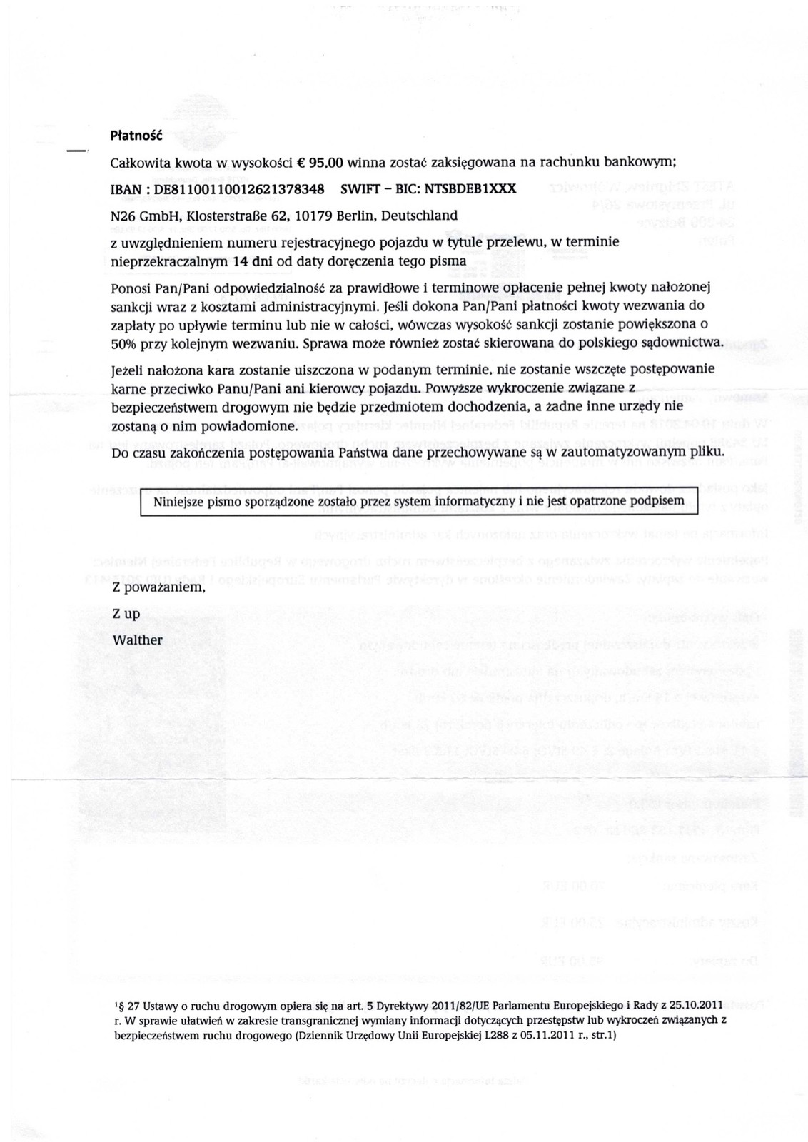 Pismo w sprawie mandatu