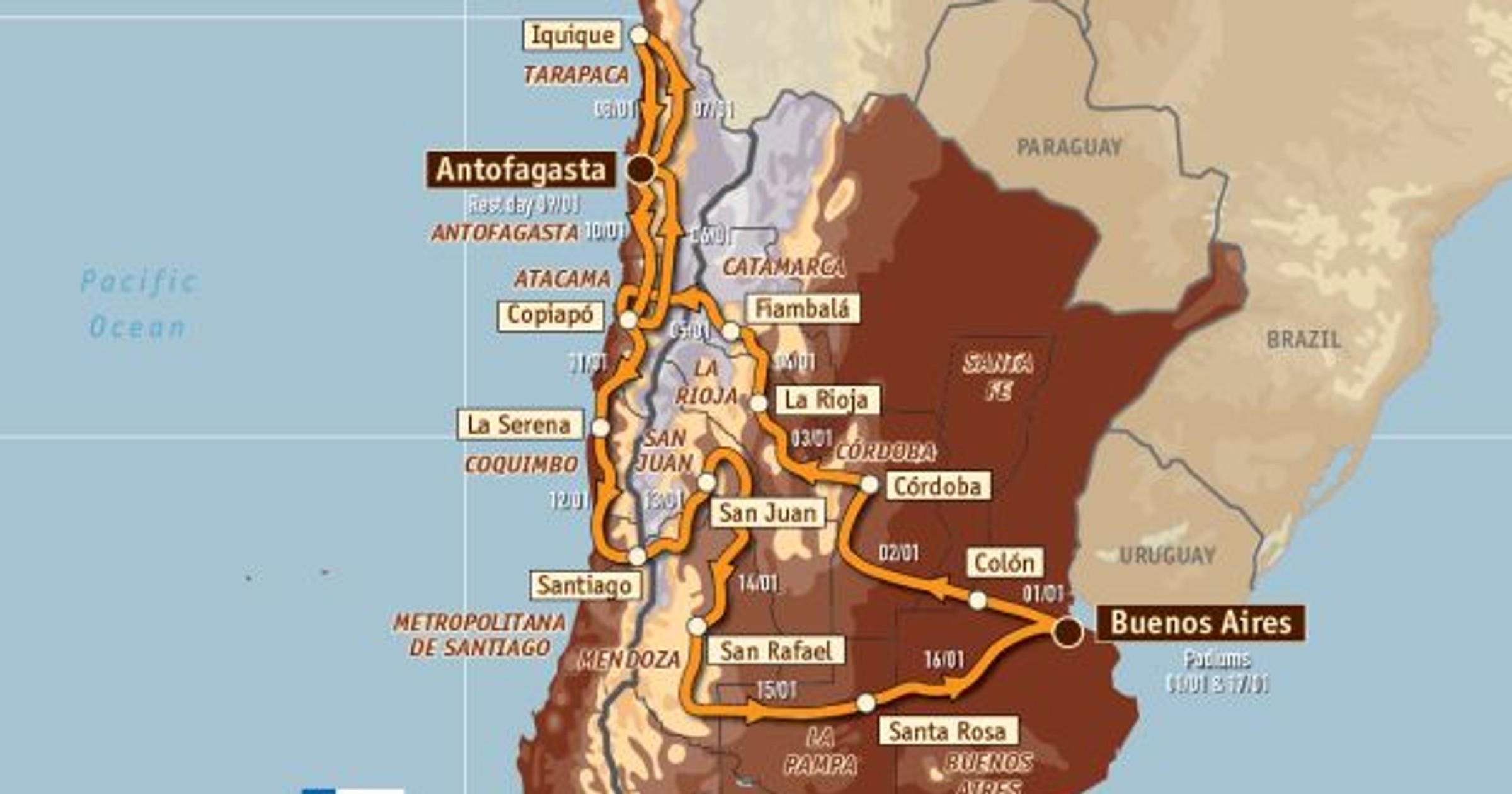 Dakar 2011 - mapa rajdu