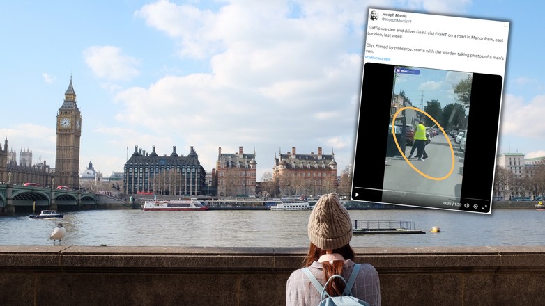 Strażnik miejski zrobił zdjęcie jego auta. Kierowca ruszył na niego z kijem (Screen: Twitter/JosephMorrisYT)