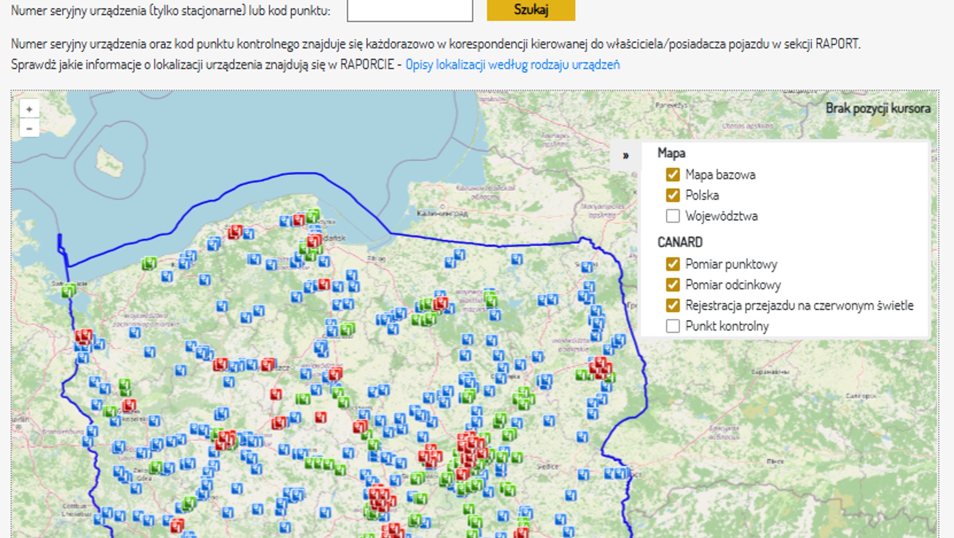 Mapa odcinkowych pomiarów prędkości i fotoradarów CANARD. Stan na 13.04.2026