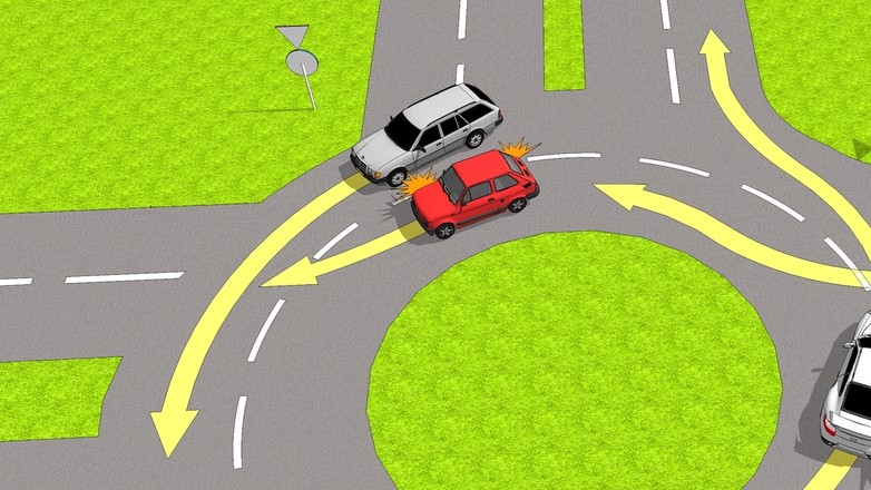 W takim przypadku pojazd jadący wewnętrznym pasem ruchu ustępuje pierwszeństwa pojazdowi jadącemu zewnętrznym pasem ronda