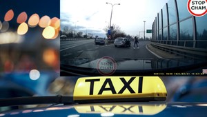 Kierowca taksówki powoduje kolizję i ucieka z walizką pasażerki [Nagranie]