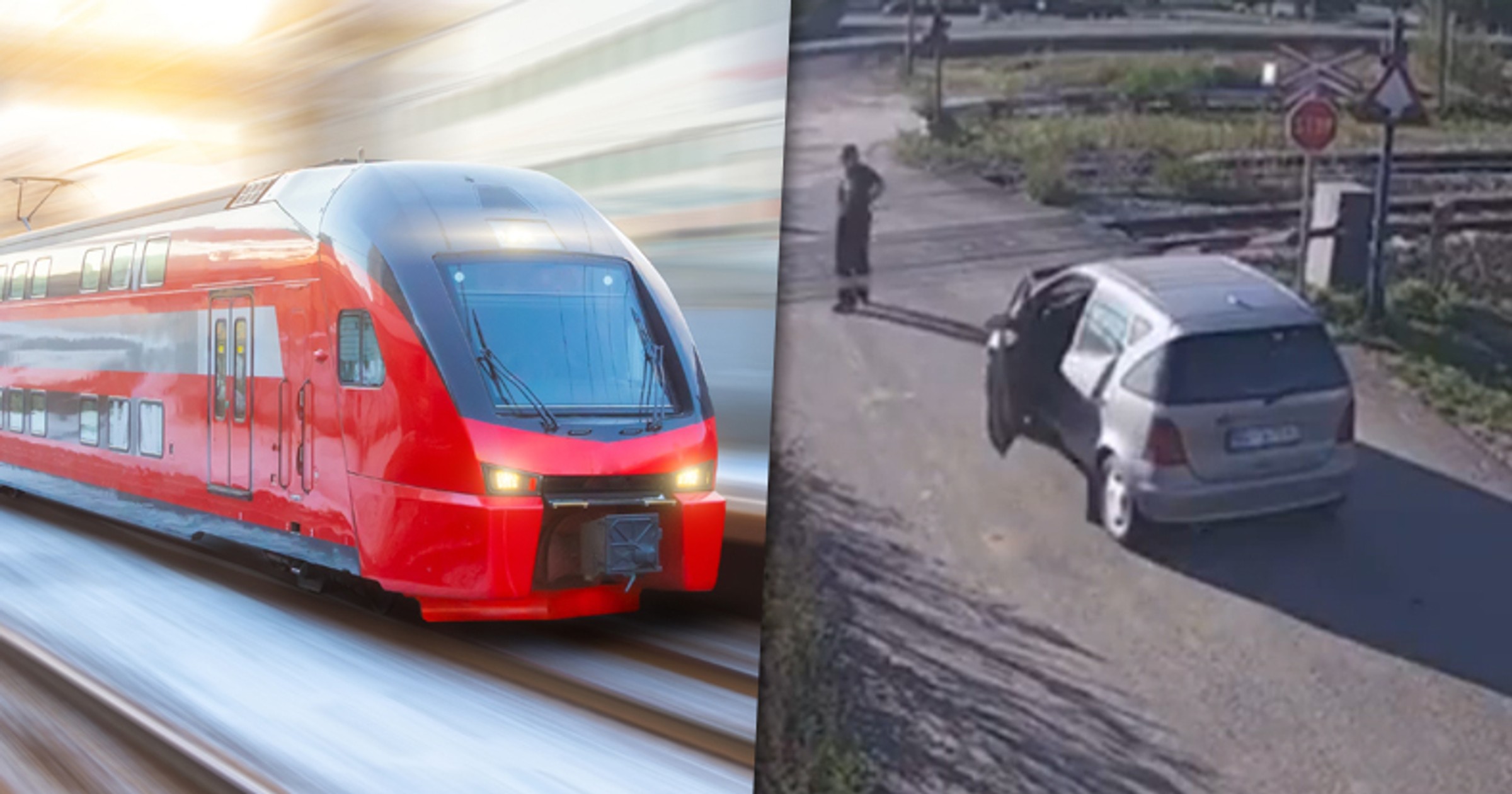 Pociąg prawie zmiażdżył Mercedesa na przejeździe kolejowym (www.reddit.com/Idiots In Cars)