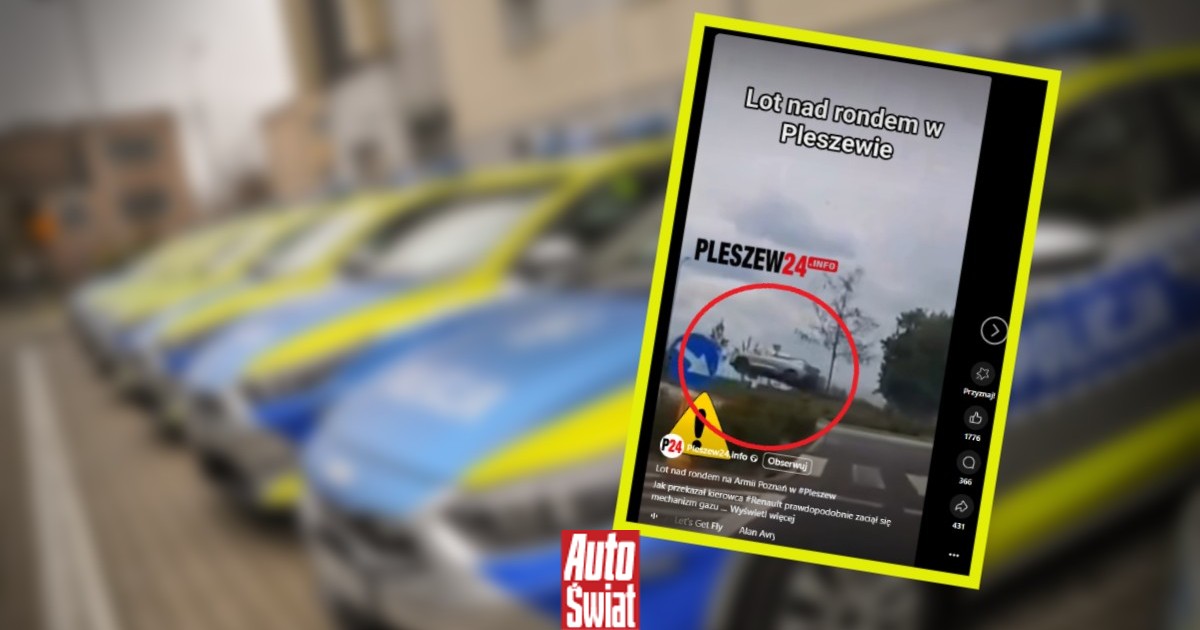 Kierowca Renault wzbił się do lotu nad rondem w Pleszewie. Nikomu nic się nie stało