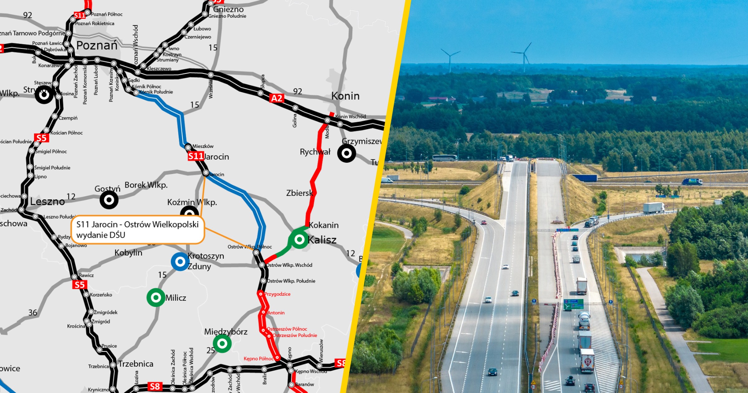 Droga S11 Jarocin - Ostrów Wielkopolski na mapie
