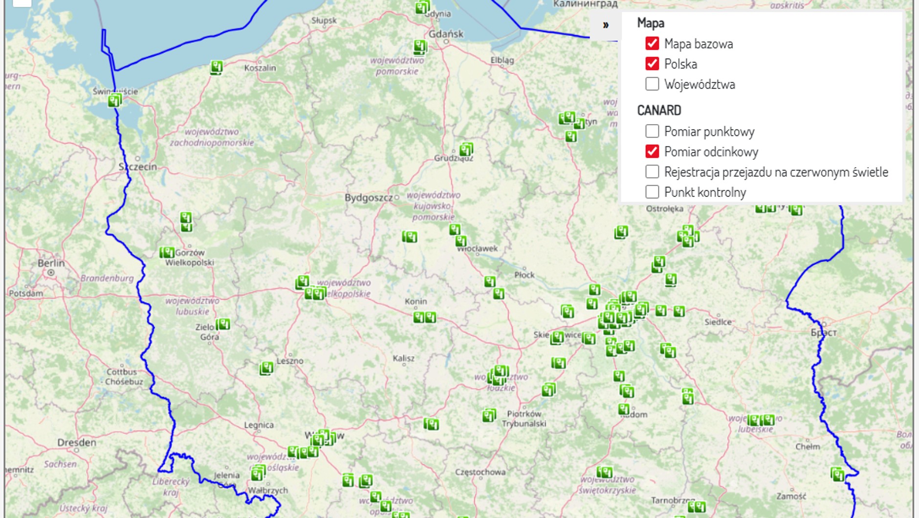 Aktualna mapa odcinkowych pomiarów prędkości
