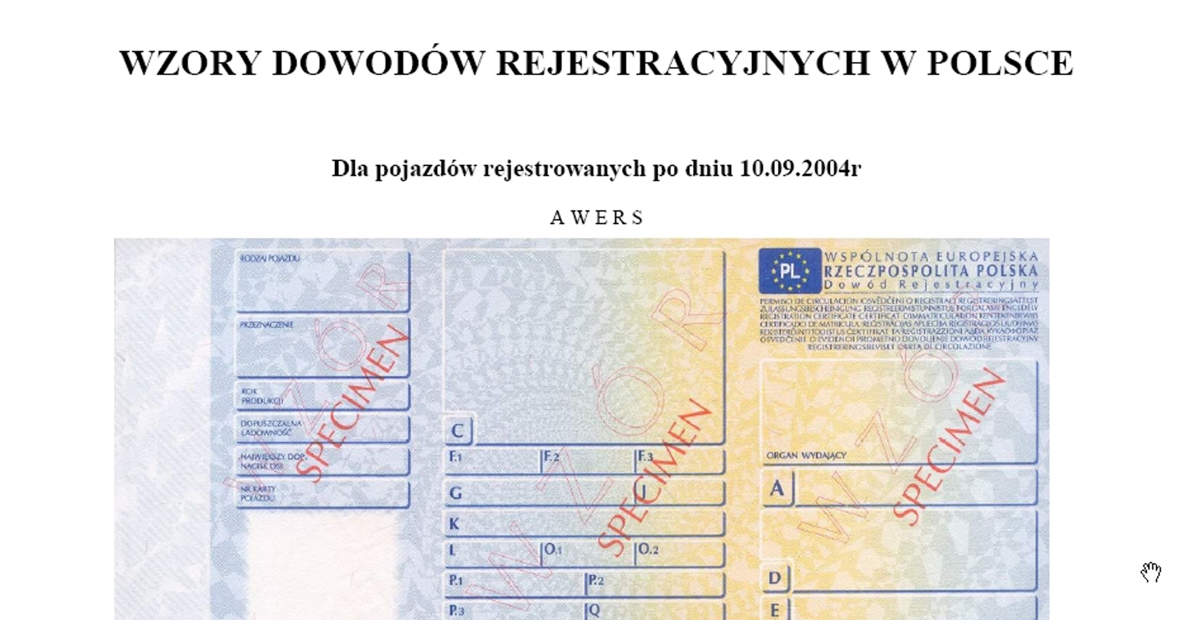 Wzory dowodów rejestracyjnych