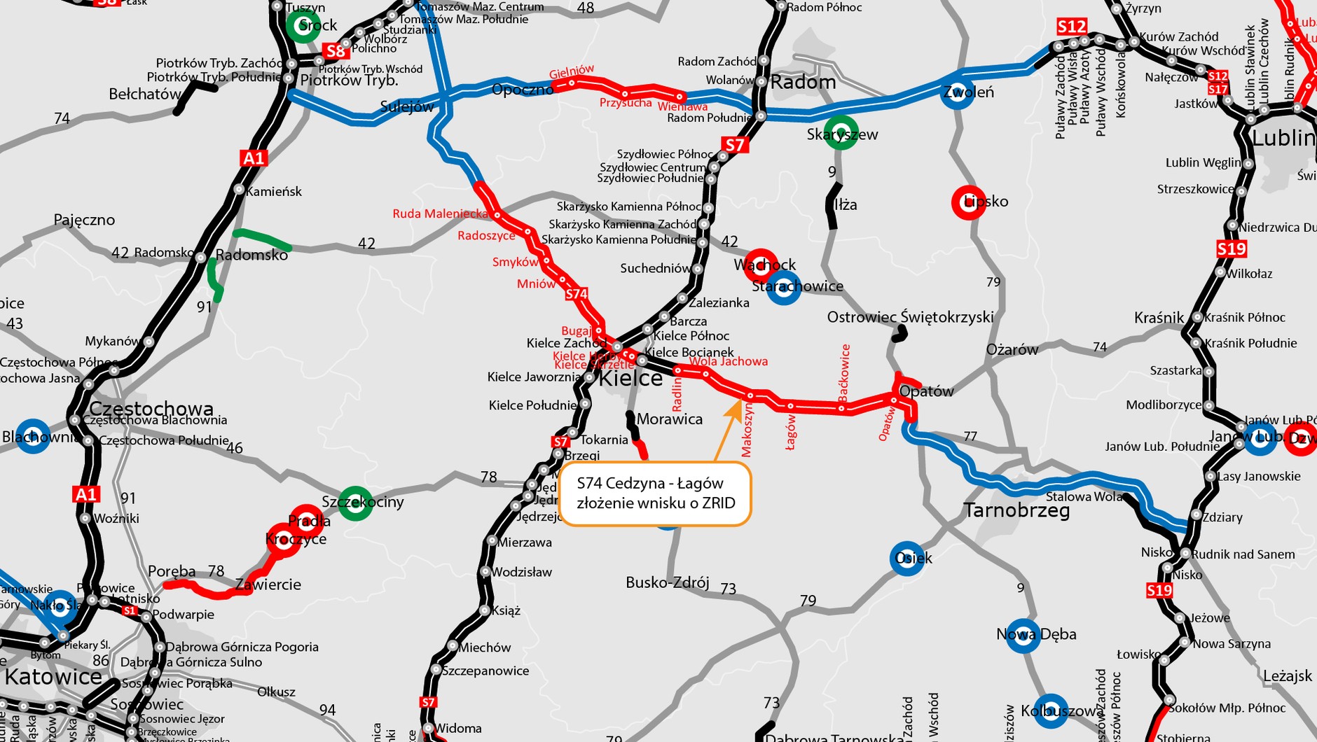 Droga S74 mapa