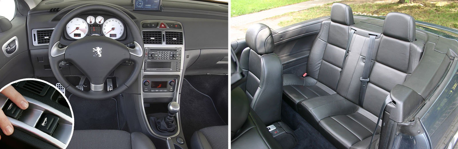 Peugeot doposażył tablicę CC w białe tarcze i ciekawe akcenty. Często bogate wyposażenie, ze skórą.