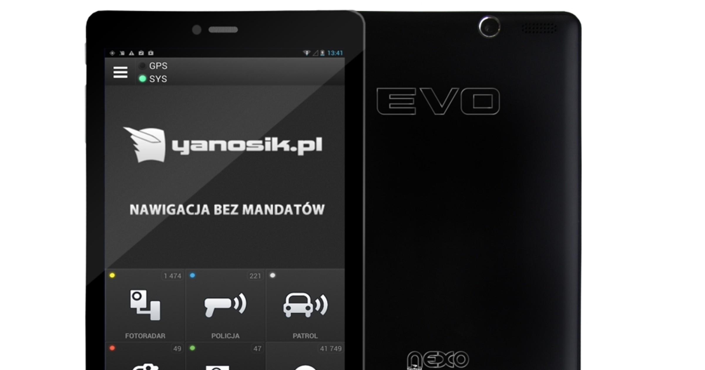 Standardowo tablet NavRoad Nexo Evo dostarczany jest z zainstalowaną aplikacją Yanosik. 