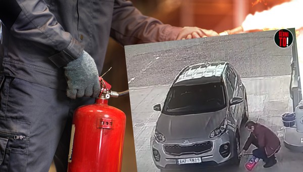 Kierowca próbował napompować koła za pomocą gaśnicy