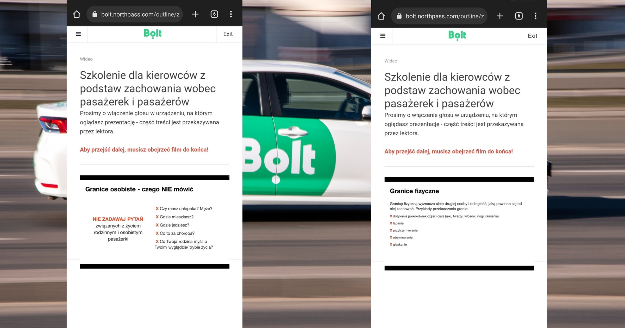 Szkolenie Bolt z prawidłowego zachowania kierowców
