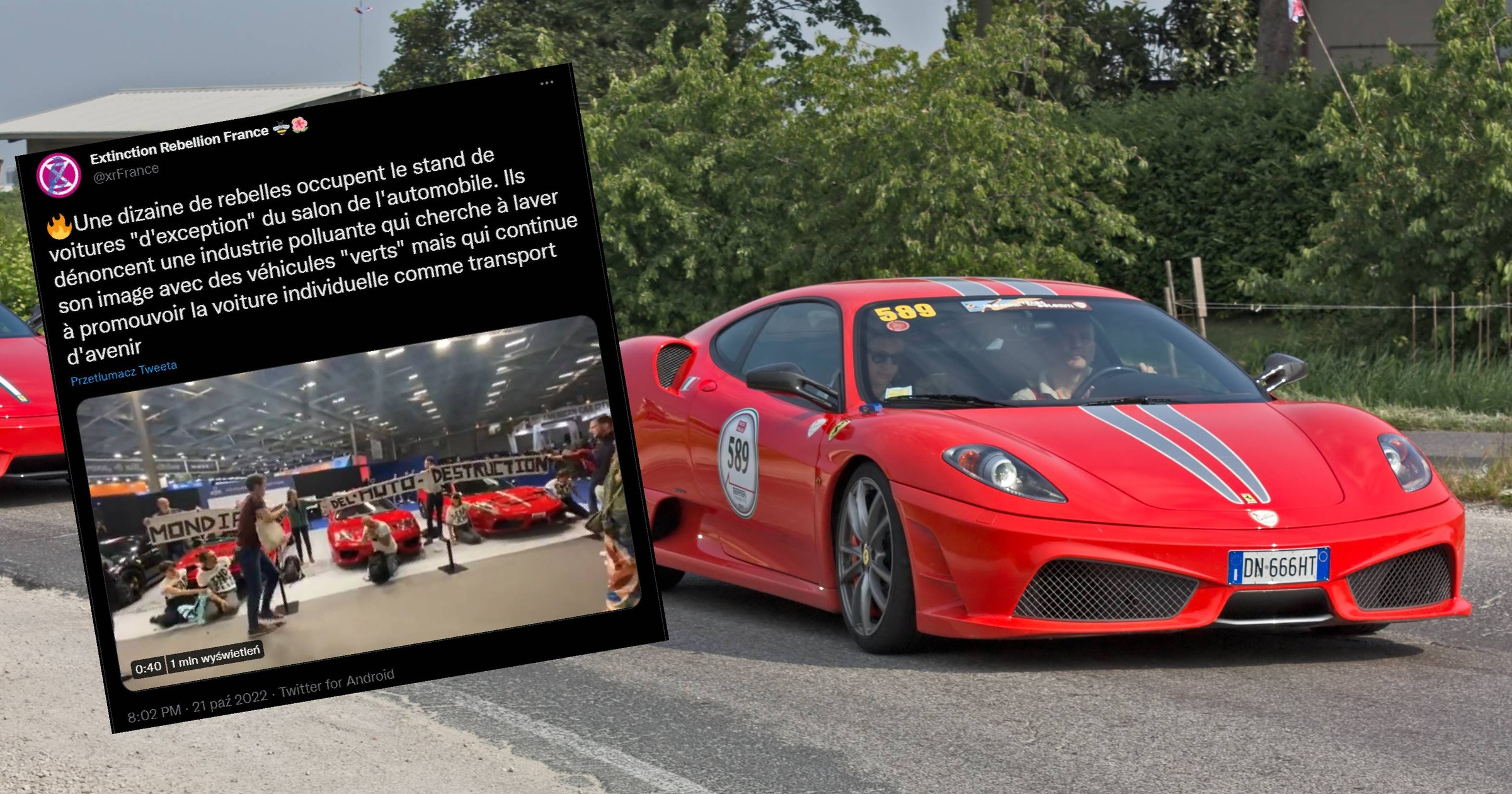 Ekoaktywiści przykleili się do klasycznych samochodów Ferrari