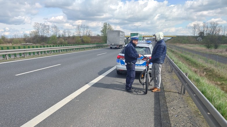 Kierujący rowerem na obwodnicy - KMP Zielona Góra