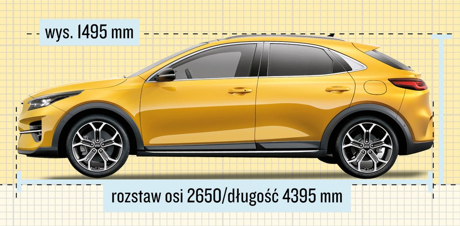 XCeed: Taki sam rozstaw osi, większa długość przypada na zwisy. 184 mm prześwitu, siedzi się o 42 mm wyżej niż w Ceedzie. Kufer: 426-1378 l.