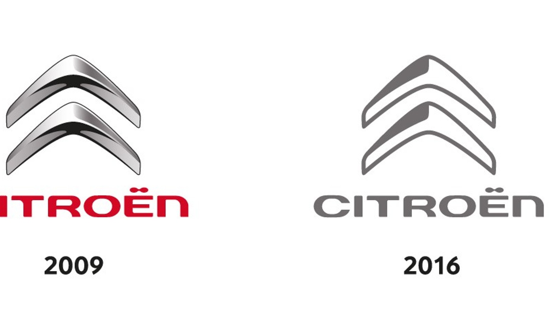 Citroen to jedna z pierwszych firm, która zmieniła logo na 2-kolorowe i "płaskie".