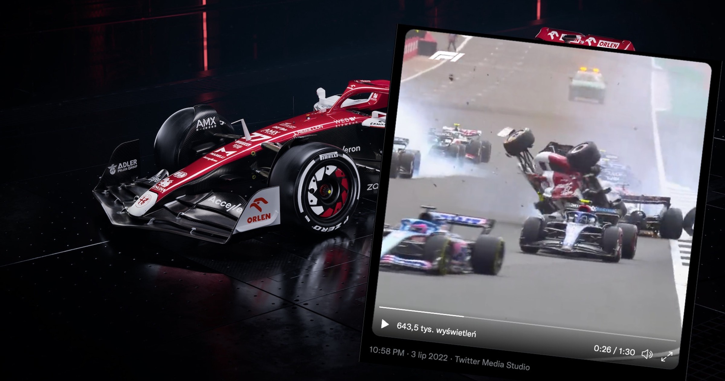 Zhou Guanyu z Alfa Romeo F1 Orlen Team brał udział w makabrycznie wyglądającym wypadku
