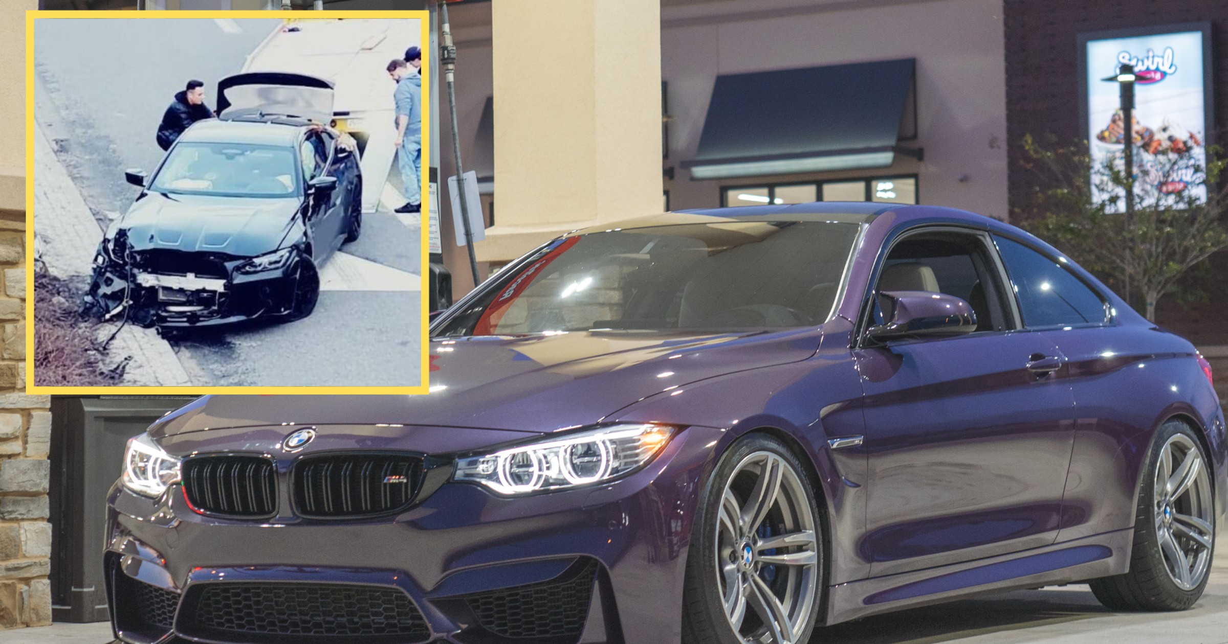 BMW M4 rozbite w Radomiu (screen: BandytaZKamerka/Twitter)